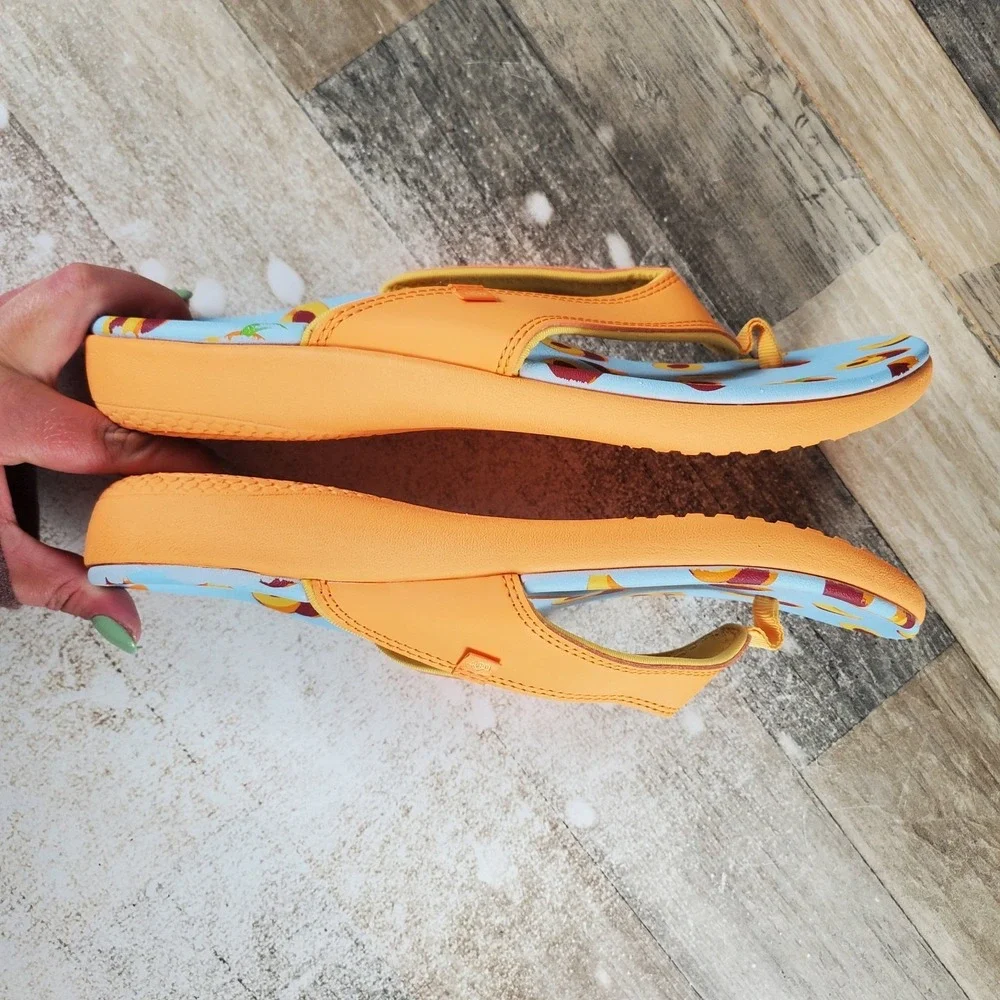 Spenco Yumi Fruitopia Womens Flip-Flop Sandals Sz 12 D Yellow Peaches‎ Slip On